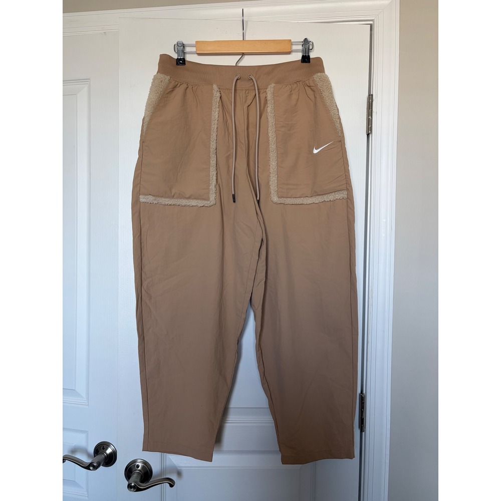 Nike Womens Tan Utility Sherpa Trim Nylon Tapered Pants‎ Beige Large CU6738-234